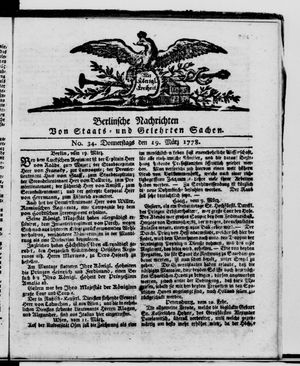 Berlinische Nachrichten von Staats- und gelehrten Sachen vom 19.03.1778