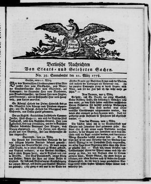 Berlinische Nachrichten von Staats- und gelehrten Sachen vom 21.03.1778