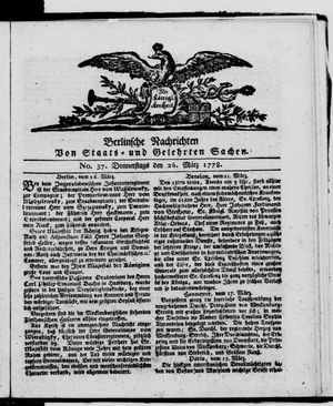 Berlinische Nachrichten von Staats- und gelehrten Sachen vom 26.03.1778