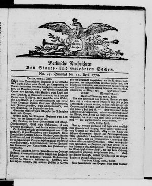Berlinische Nachrichten von Staats- und gelehrten Sachen vom 14.04.1778