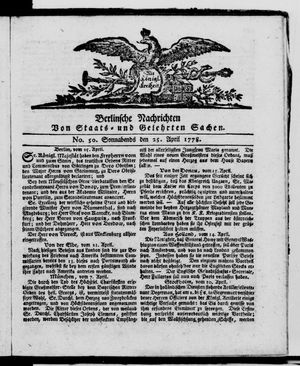 Berlinische Nachrichten von Staats- und gelehrten Sachen vom 25.04.1778