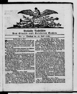 Berlinische Nachrichten von Staats- und gelehrten Sachen vom 28.04.1778