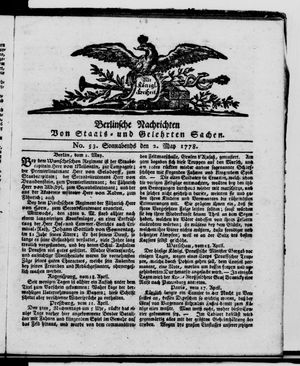 Berlinische Nachrichten von Staats- und gelehrten Sachen on May 2, 1778
