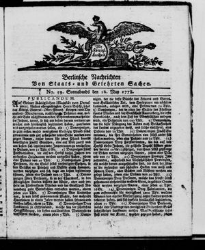 Berlinische Nachrichten von Staats- und gelehrten Sachen vom 16.05.1778
