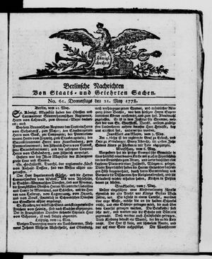 Berlinische Nachrichten von Staats- und gelehrten Sachen vom 21.05.1778