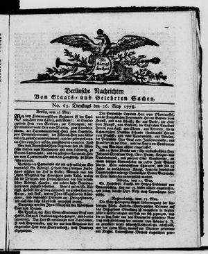 Berlinische Nachrichten von Staats- und gelehrten Sachen vom 26.05.1778