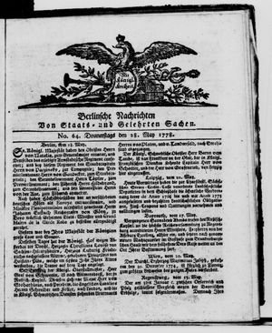 Berlinische Nachrichten von Staats- und gelehrten Sachen vom 28.05.1778