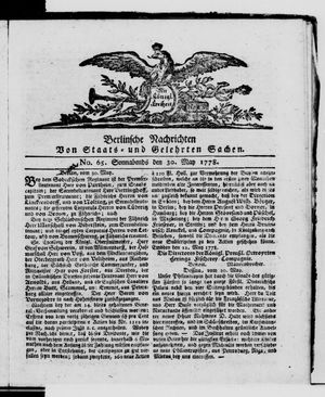 Berlinische Nachrichten von Staats- und gelehrten Sachen vom 30.05.1778