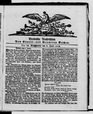 Berlinische Nachrichten von Staats- und gelehrten Sachen vom 06.06.1778