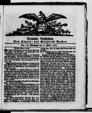 Berlinische Nachrichten von Staats- und gelehrten Sachen vom 09.06.1778