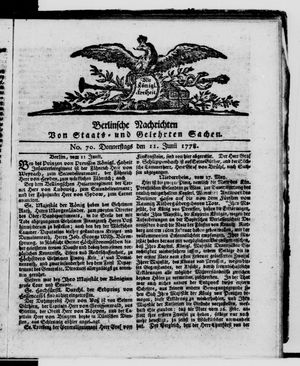 Berlinische Nachrichten von Staats- und gelehrten Sachen vom 11.06.1778