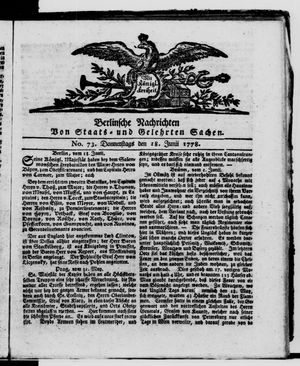 Berlinische Nachrichten von Staats- und gelehrten Sachen vom 18.06.1778
