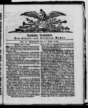 Berlinische Nachrichten von Staats- und gelehrten Sachen vom 27.06.1778