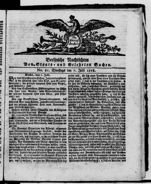 Berlinische Nachrichten von Staats- und gelehrten Sachen vom 07.07.1778
