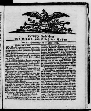 Berlinische Nachrichten von Staats- und gelehrten Sachen vom 09.07.1778