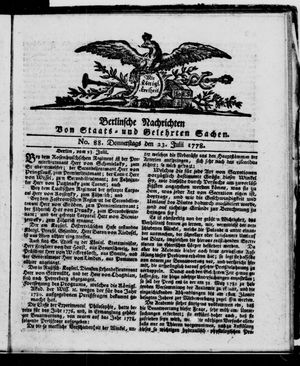 Berlinische Nachrichten von Staats- und gelehrten Sachen vom 23.07.1778