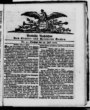 Berlinische Nachrichten von Staats- und gelehrten Sachen vom 28.07.1778