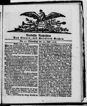Berlinische Nachrichten von Staats- und gelehrten Sachen vom 30.07.1778