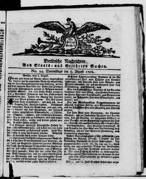 Berlinische Nachrichten von Staats- und gelehrten Sachen vom 06.08.1778