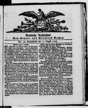 Berlinische Nachrichten von Staats- und gelehrten Sachen vom 15.08.1778