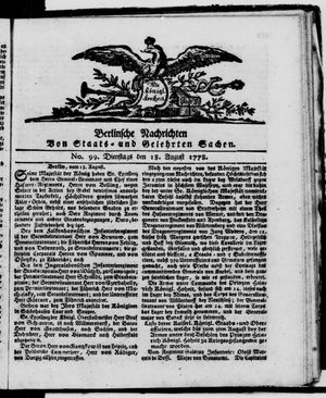 Berlinische Nachrichten von Staats- und gelehrten Sachen vom 18.08.1778