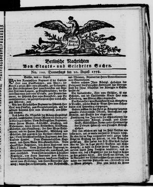 Berlinische Nachrichten von Staats- und gelehrten Sachen vom 20.08.1778