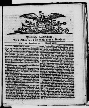 Berlinische Nachrichten von Staats- und gelehrten Sachen vom 25.08.1778
