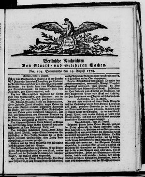 Berlinische Nachrichten von Staats- und gelehrten Sachen vom 29.08.1778