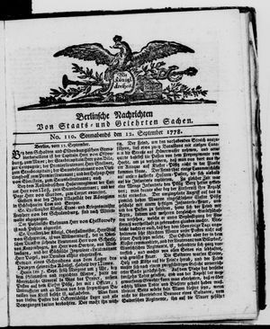 Berlinische Nachrichten von Staats- und gelehrten Sachen vom 12.09.1778