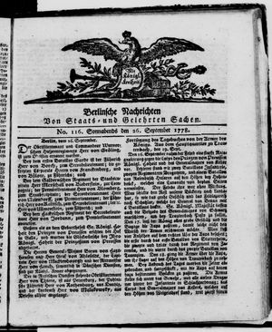 Berlinische Nachrichten von Staats- und gelehrten Sachen vom 26.09.1778
