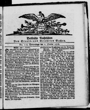 Berlinische Nachrichten von Staats- und gelehrten Sachen vom 01.10.1778