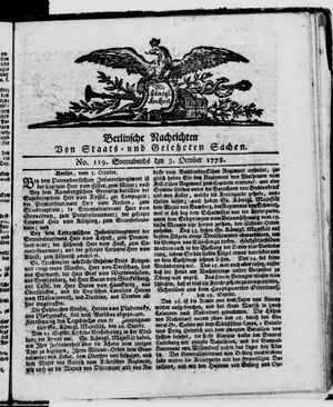 Berlinische Nachrichten von Staats- und gelehrten Sachen vom 03.10.1778