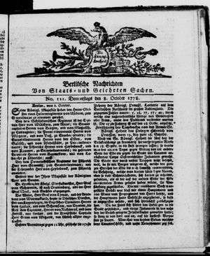 Berlinische Nachrichten von Staats- und gelehrten Sachen vom 08.10.1778