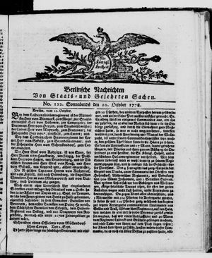 Berlinische Nachrichten von Staats- und gelehrten Sachen vom 10.10.1778