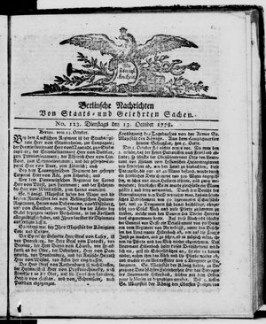 Berlinische Nachrichten von Staats- und gelehrten Sachen vom 13.10.1778