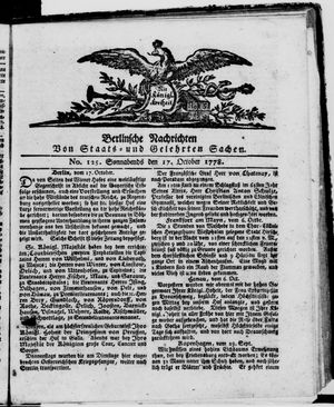 Berlinische Nachrichten von Staats- und gelehrten Sachen vom 17.10.1778