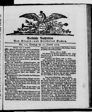 Berlinische Nachrichten von Staats- und gelehrten Sachen vom 27.10.1778