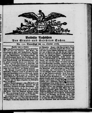 Berlinische Nachrichten von Staats- und gelehrten Sachen vom 29.10.1778