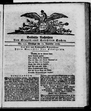 Berlinische Nachrichten von Staats- und gelehrten Sachen vom 10.11.1778
