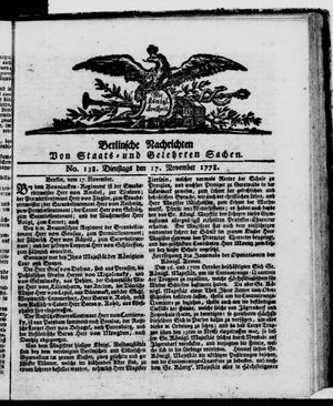 Berlinische Nachrichten von Staats- und gelehrten Sachen on Nov 17, 1778