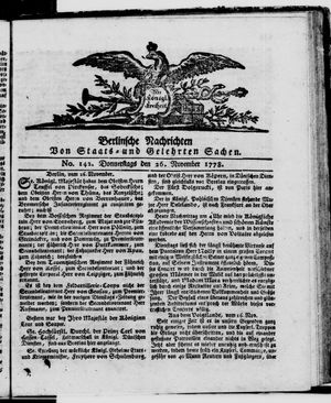 Berlinische Nachrichten von Staats- und gelehrten Sachen on Nov 26, 1778