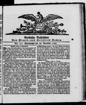 Berlinische Nachrichten von Staats- und gelehrten Sachen vom 28.11.1778