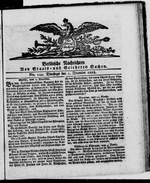 Berlinische Nachrichten von Staats- und gelehrten Sachen vom 01.12.1778