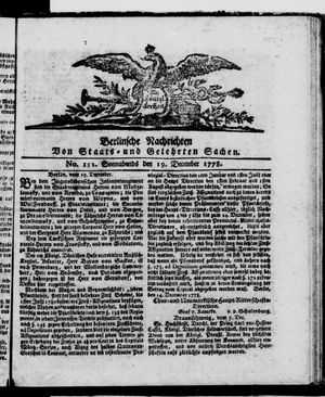 Berlinische Nachrichten von Staats- und gelehrten Sachen on Dec 19, 1778