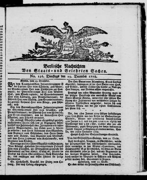 Berlinische Nachrichten von Staats- und gelehrten Sachen vom 29.12.1778