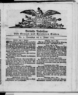 Berlinische Nachrichten von Staats- und gelehrten Sachen vom 07.01.1779