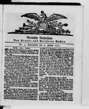 Berlinische Nachrichten von Staats- und gelehrten Sachen vom 09.01.1779