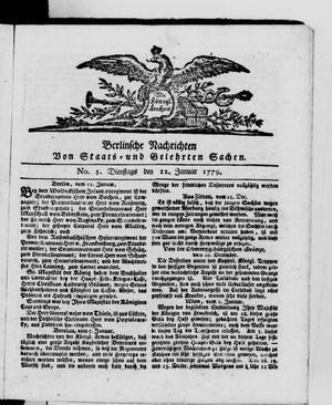 Berlinische Nachrichten von Staats- und gelehrten Sachen vom 12.01.1779