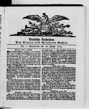 Berlinische Nachrichten von Staats- und gelehrten Sachen vom 16.01.1779