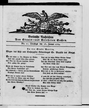 Berlinische Nachrichten von Staats- und gelehrten Sachen vom 26.01.1779